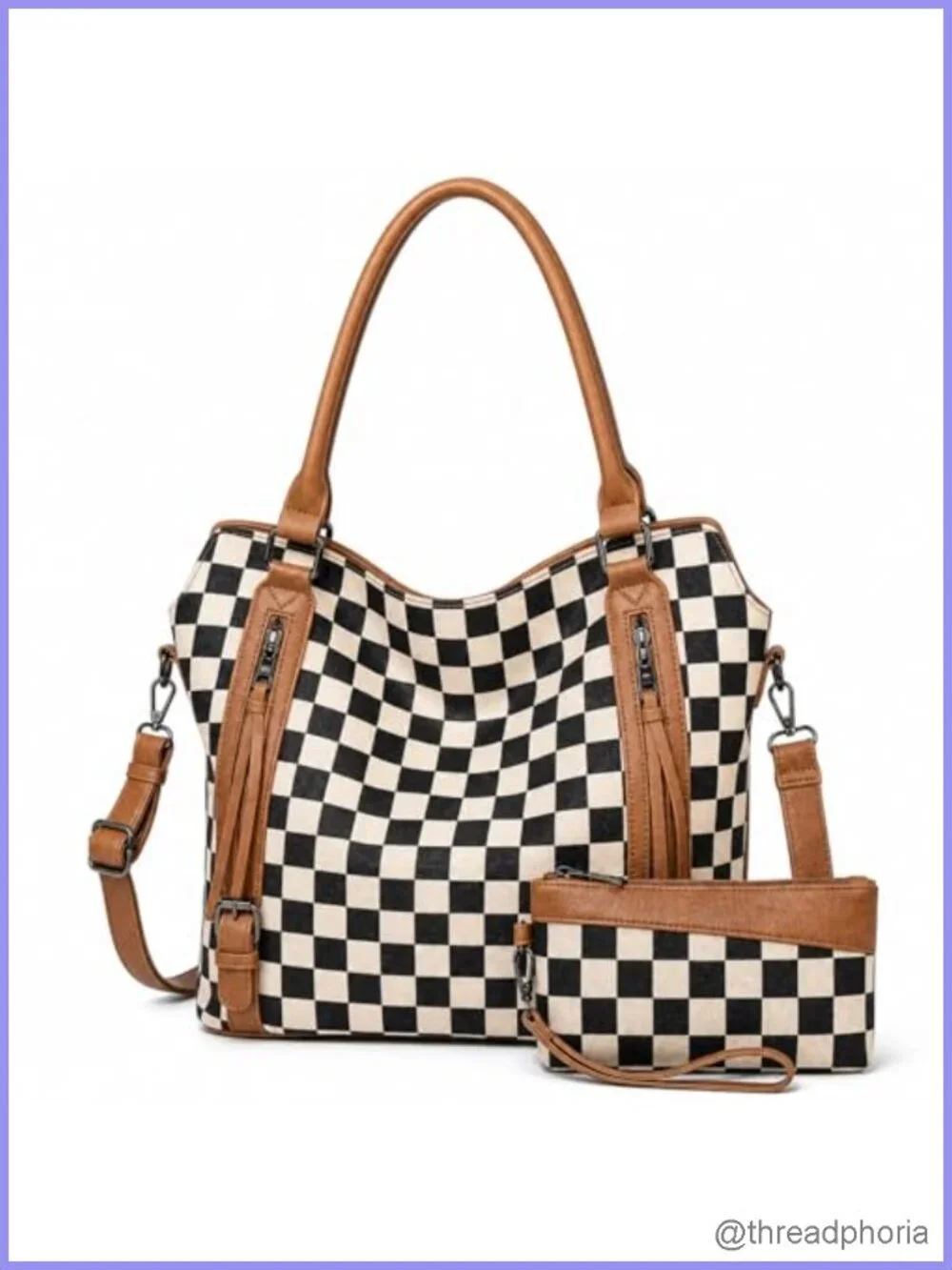 Vintage Checkered Large Hobo Shoulder Bag with Multi-Pockets PU Leather Canvas
